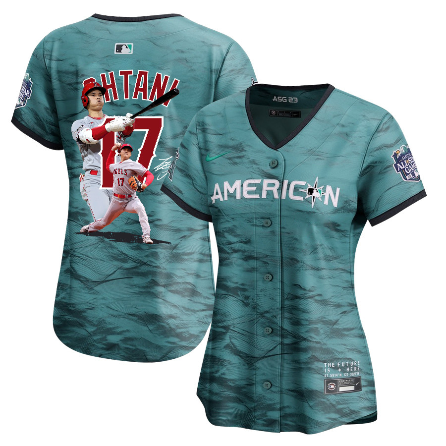 Shohei Ohtani 17 Los Angeles Angels Signed Decisive Blow 2023 All-Star Game Limited Player Women Baseball Jersey - Teal 