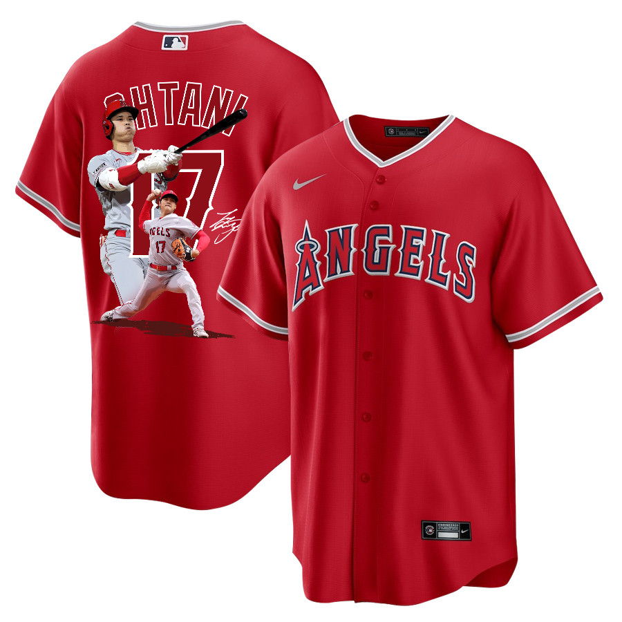 Shohei Ohtani 17 Los Angeles Angels Signed Decisive Blow 2023 Alternate Men Baseball Jersey - Red 