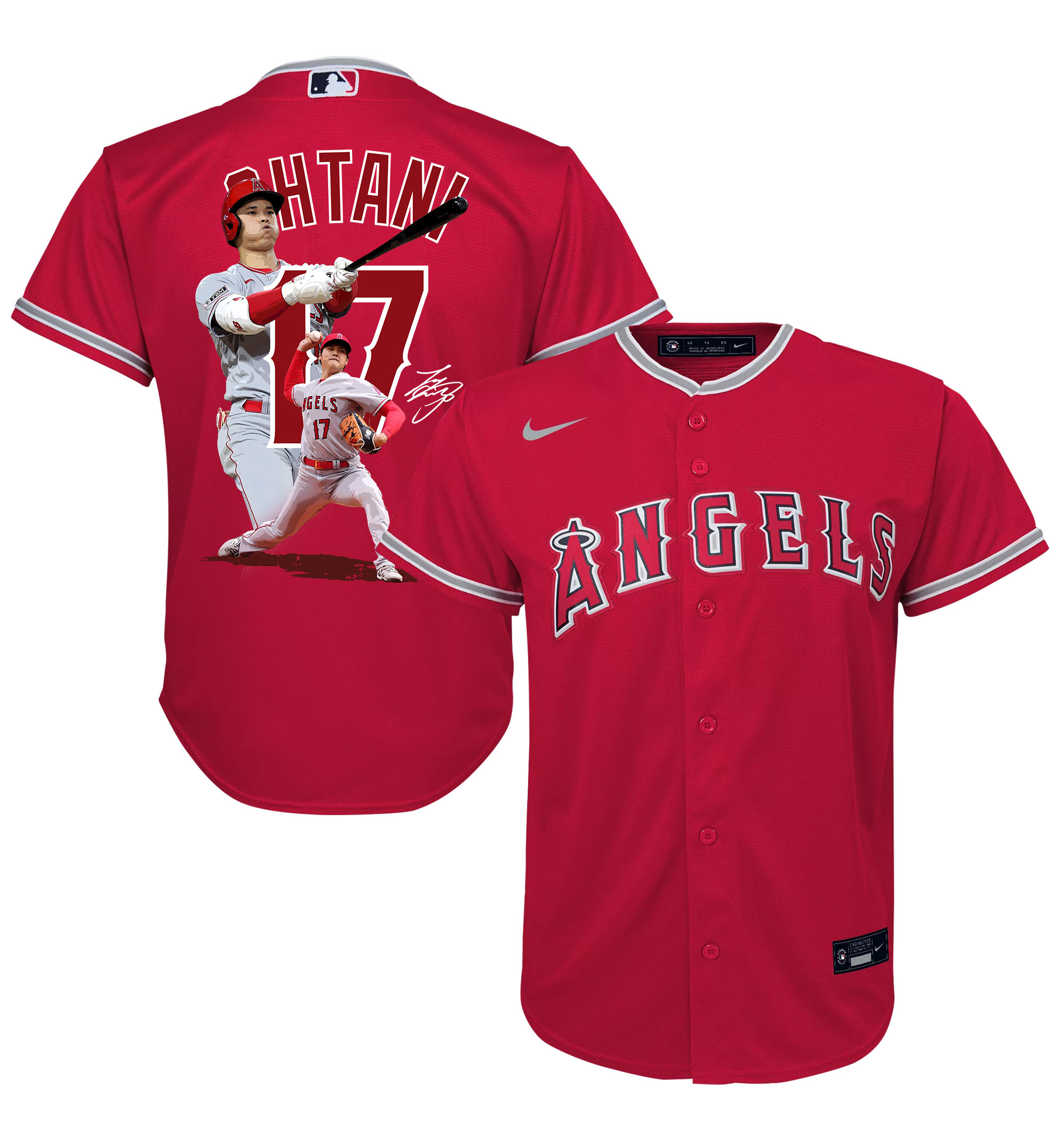 Shohei Ohtani 17 Los Angeles Angels Signed Decisive Blow 2023 Alternate YOUTH Baseball Jersey - Red 