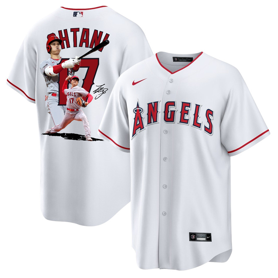 Shohei Ohtani 17 Los Angeles Angels Signed Decisive Blow 2023 Home Men Baseball Jersey - White 