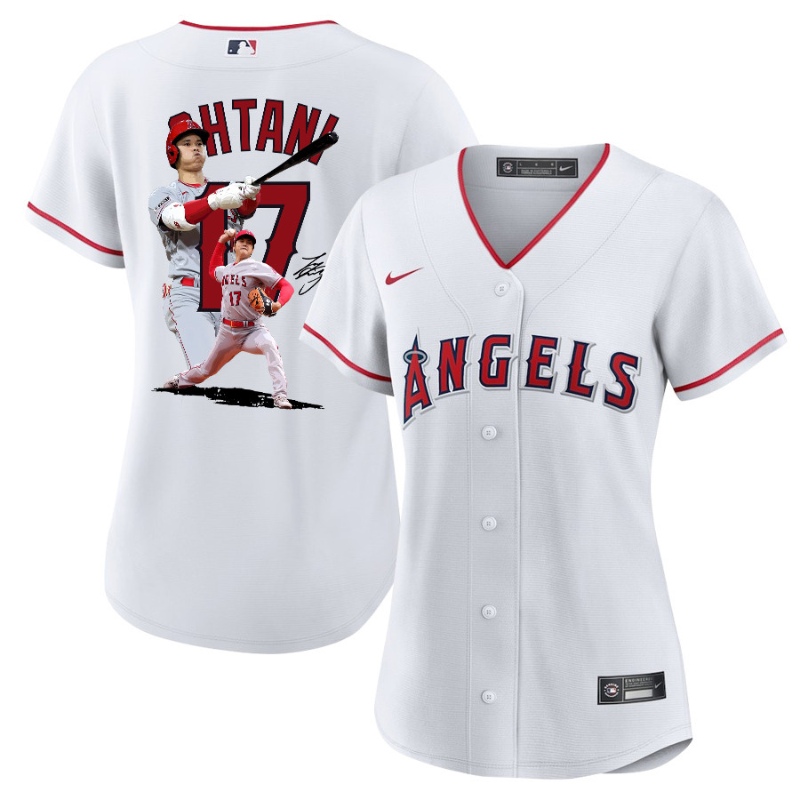 Shohei Ohtani 17 Los Angeles Angels Signed Decisive Blow 2023 Home Women Baseball Jersey - White 