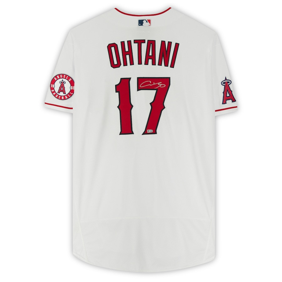 Alternative view of Shohei Ohtani 17 Los Angeles Angels Signed Baseball Jersey - White 