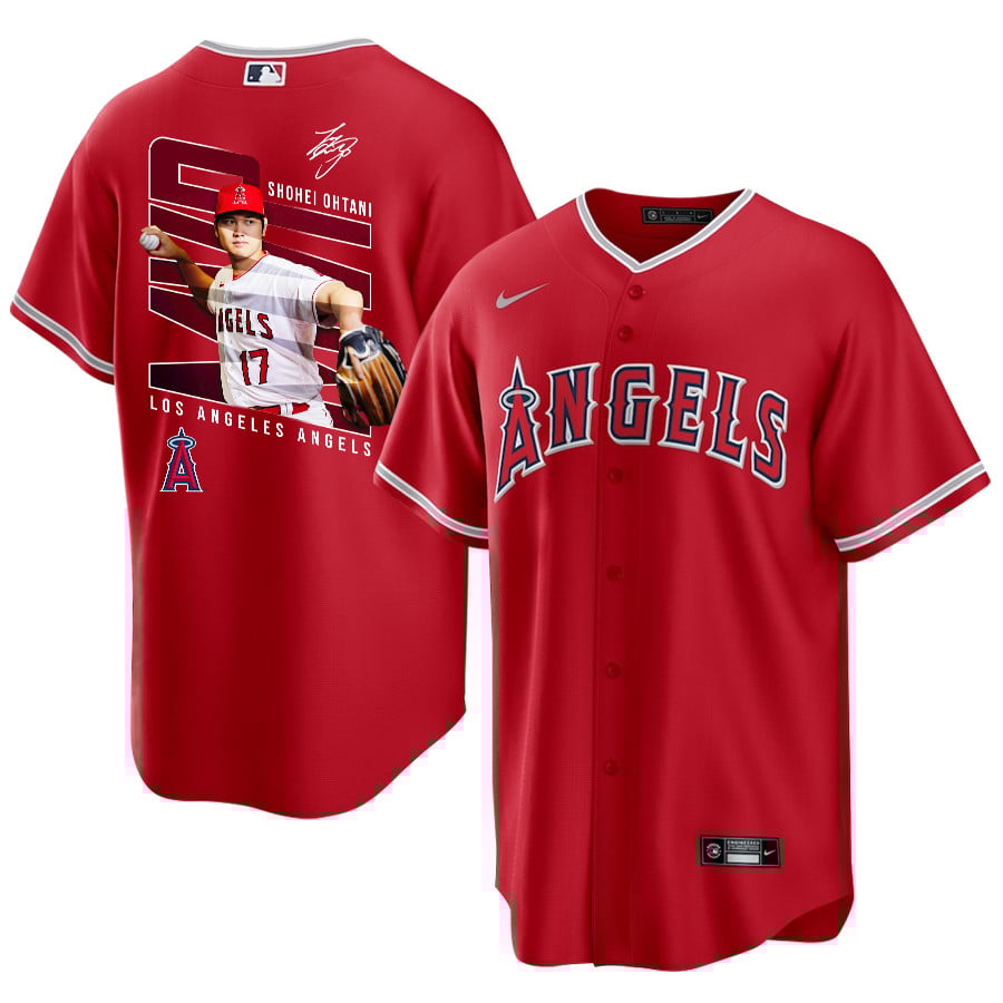 Shohei Ohtani 17 Los Angeles Angels Signed Logo 2023 Alternate Player Men Baseball Jersey - Red 