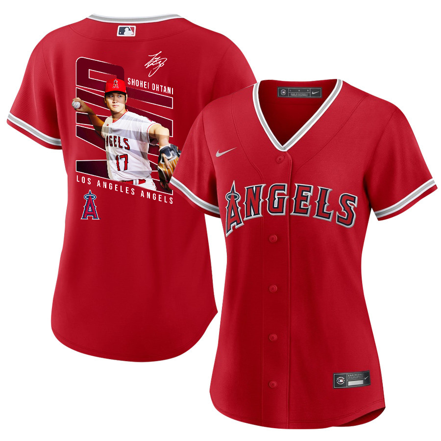 Shohei Ohtani 17 Los Angeles Angels Signed Logo 2023 Alternate Player Women Baseball Jersey - Red 