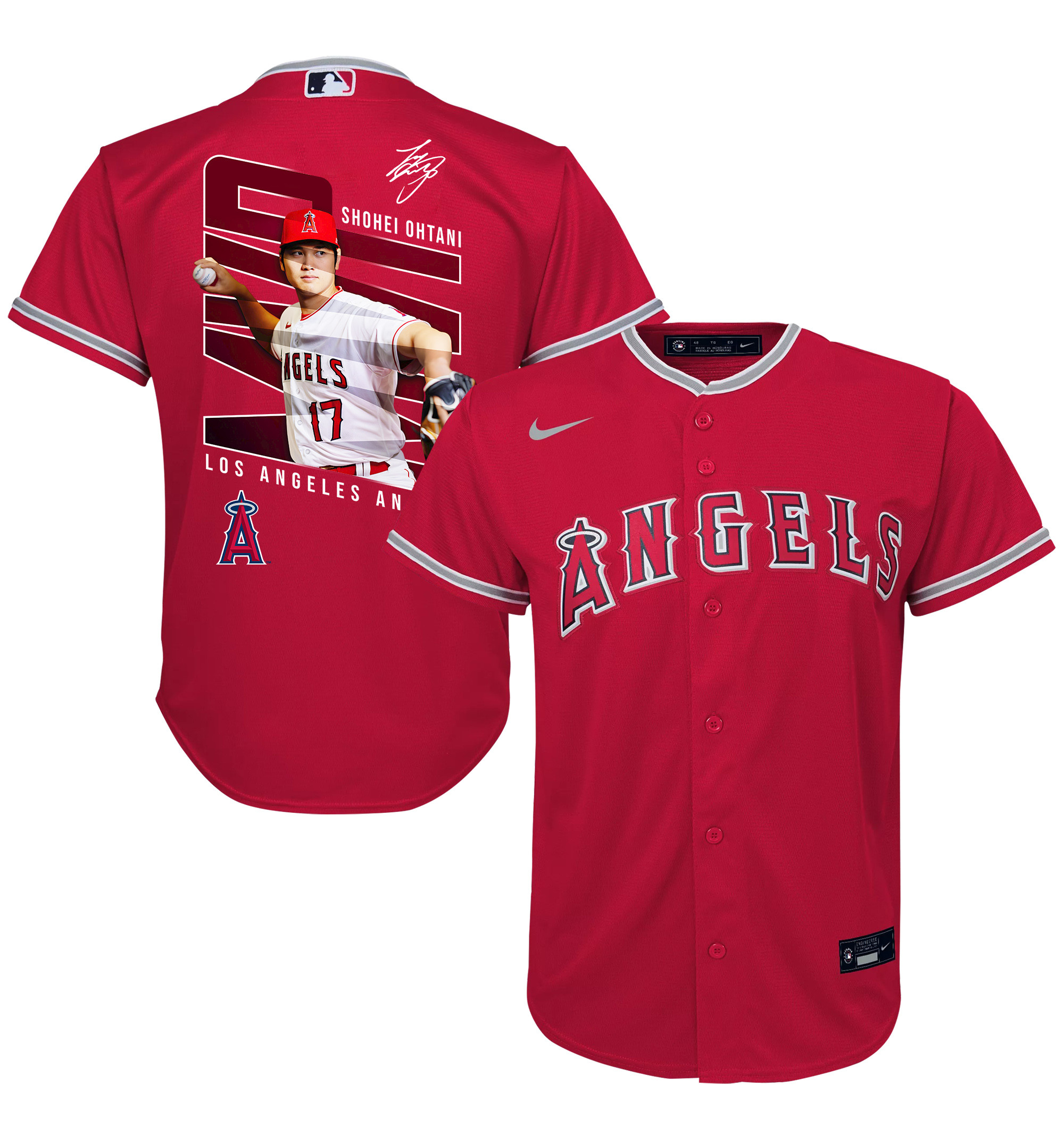 Shohei Ohtani 17 Los Angeles Angels Signed Logo 2023 Alternate Player YOUTH Baseball Jersey - Red 