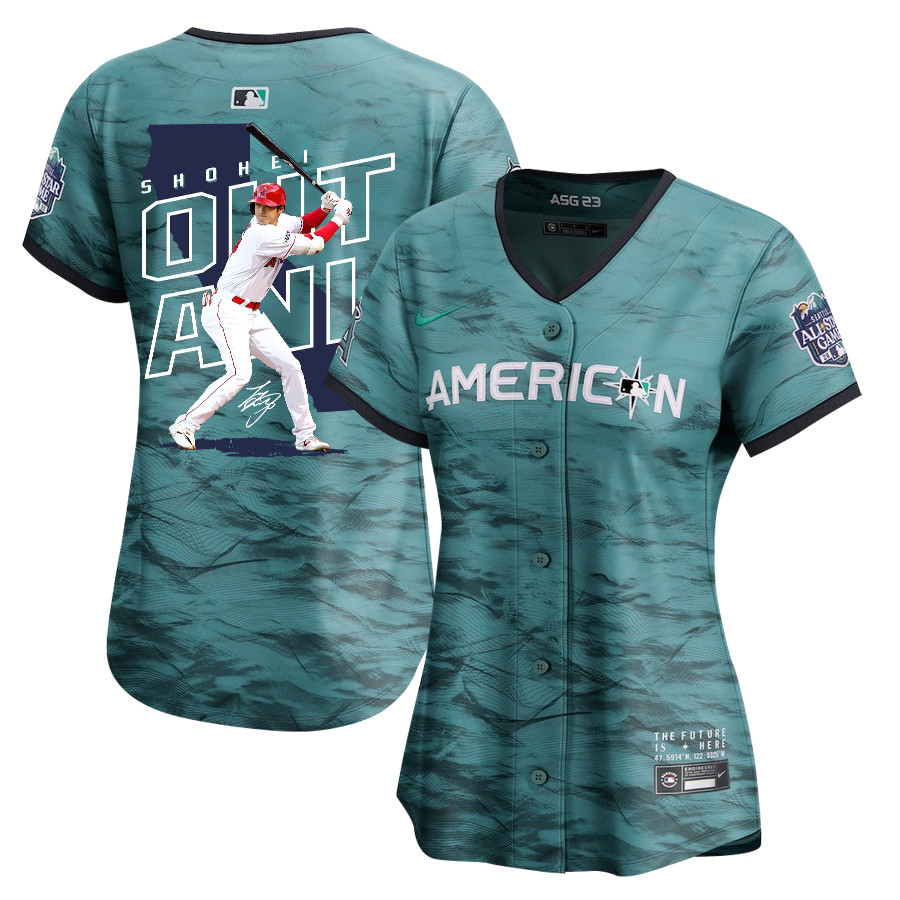 Shohei Ohtani 17 Los Angeles Angels Signed Map 2023 All-Star Game Limited Player Women Baseball Jersey - Teal 