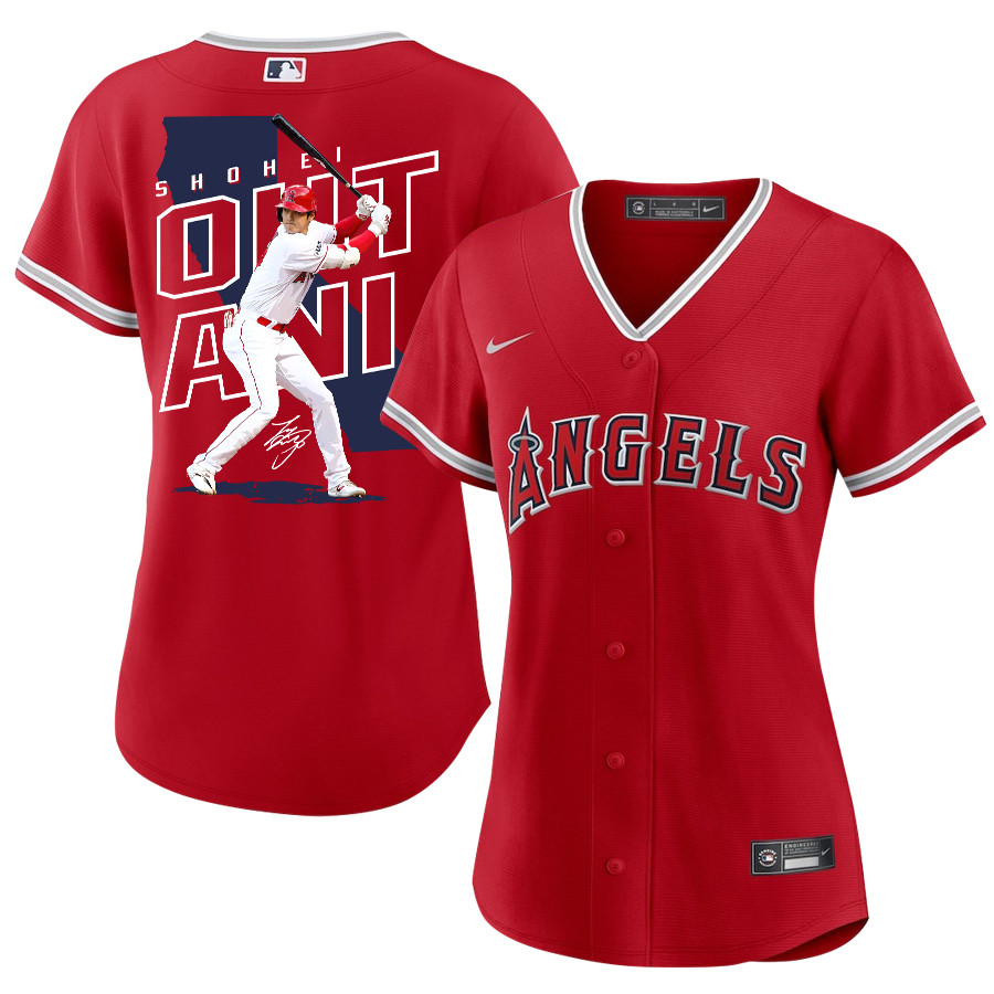 Shohei Ohtani 17 Los Angeles Angels Signed Map 2023 Alternate Player Women Baseball Jersey - Red 