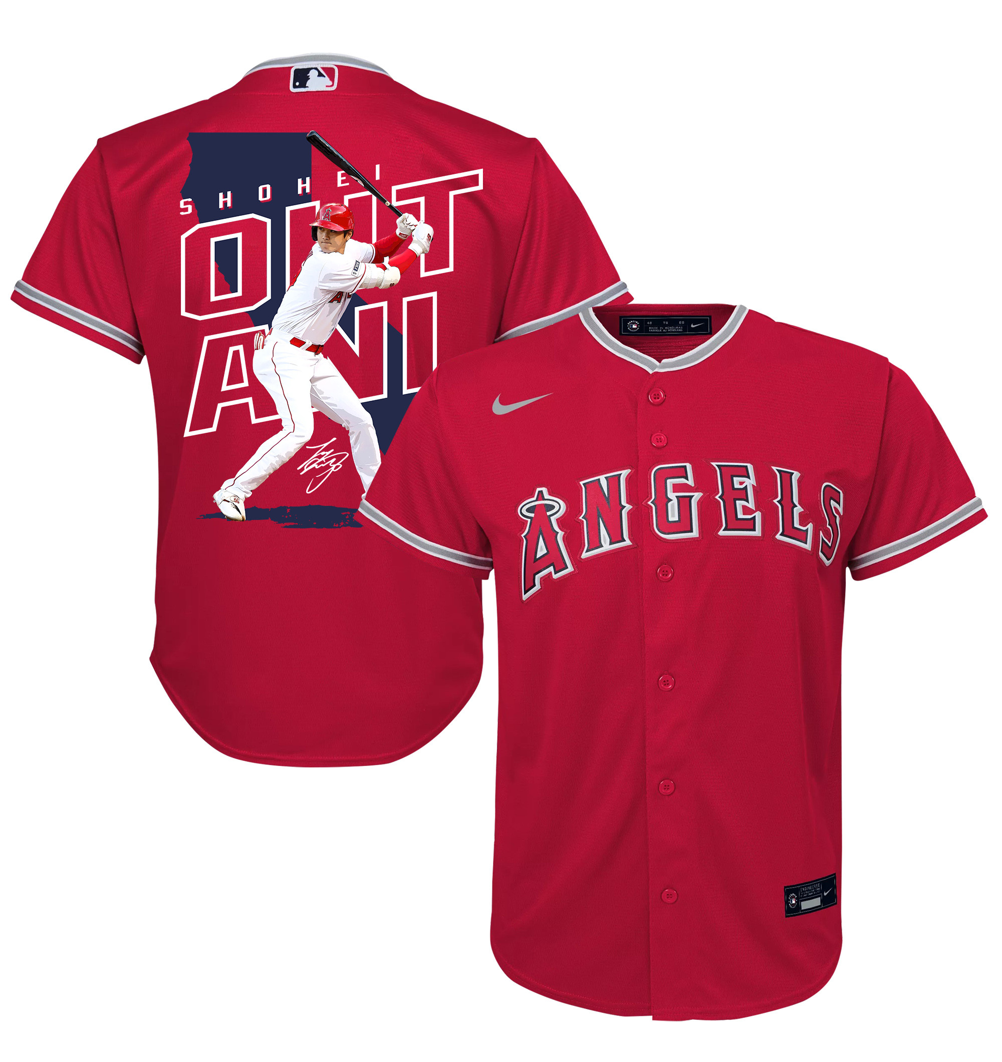 Shohei Ohtani 17 Los Angeles Angels Signed Map 2023 Alternate Player YOUTH Baseball Jersey - Red 