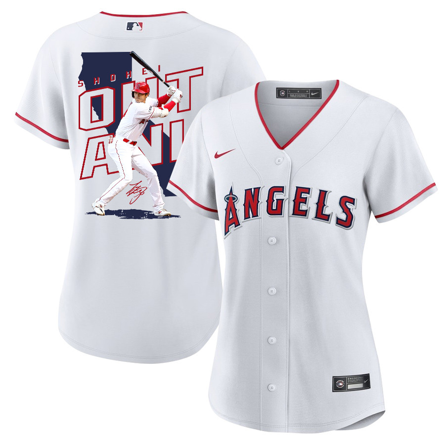 Shohei Ohtani 17 Los Angeles Angels Signed Map 2023 Home Player Women Baseball Jersey - White 