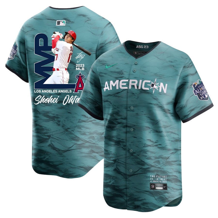Shohei Ohtani 17 Los Angeles Angels Signed MVP 2023 All-Star Game Limited Player Men Baseball Jersey - Teal 
