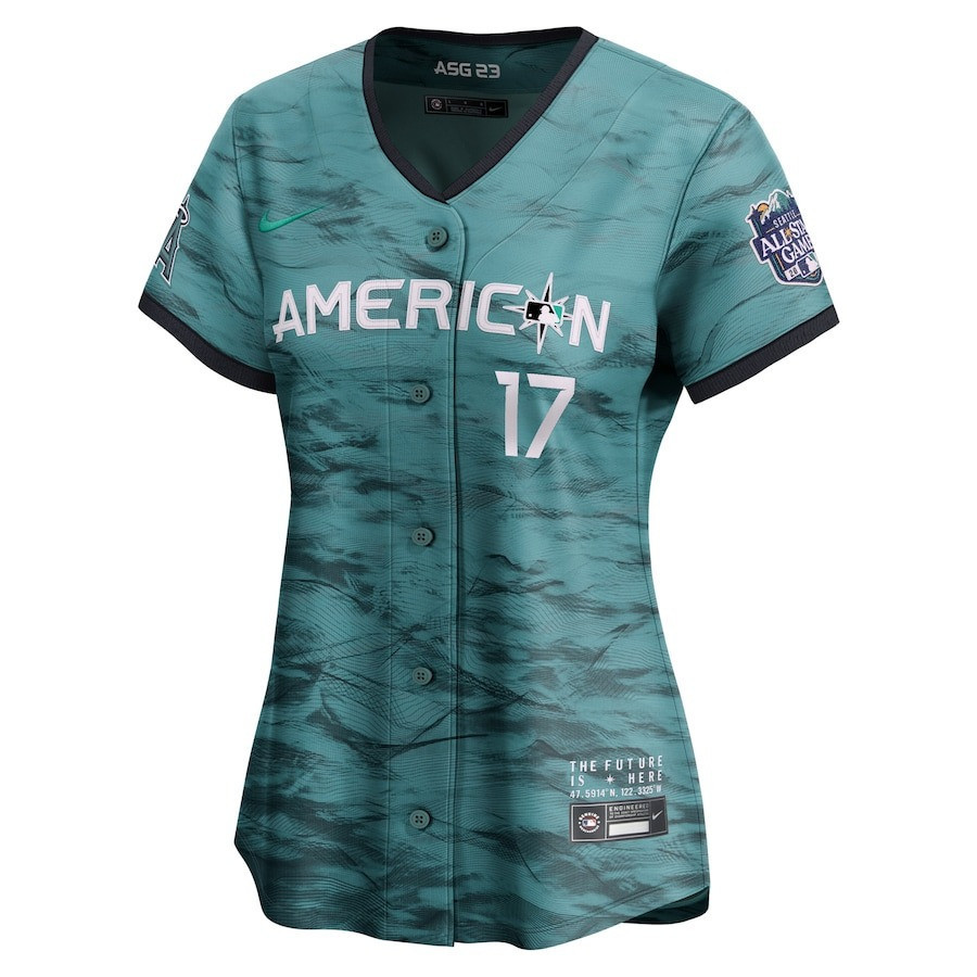 Alternative view of Shohei Ohtani 17 Los Angeles Angels Signed MVP 2023 All-Star Game Limited Player Women Baseball Jersey - Teal 