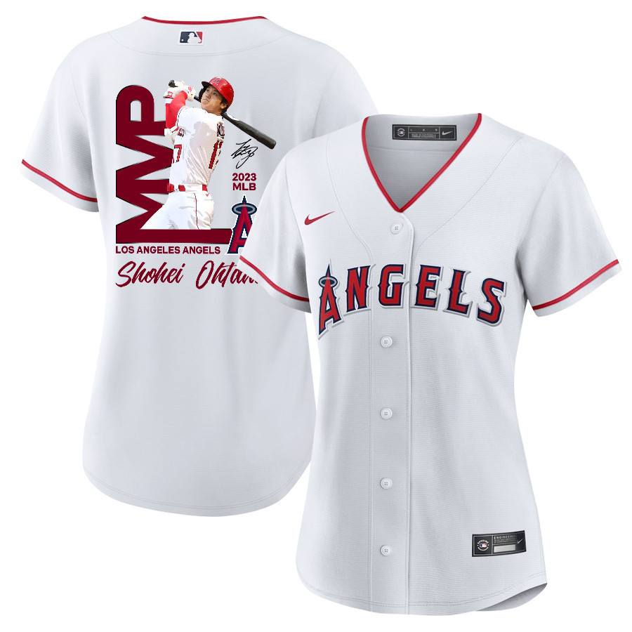 Shohei Ohtani 17 Los Angeles Angels Signed MVP 2023 Home Player Women Baseball Jersey - White 