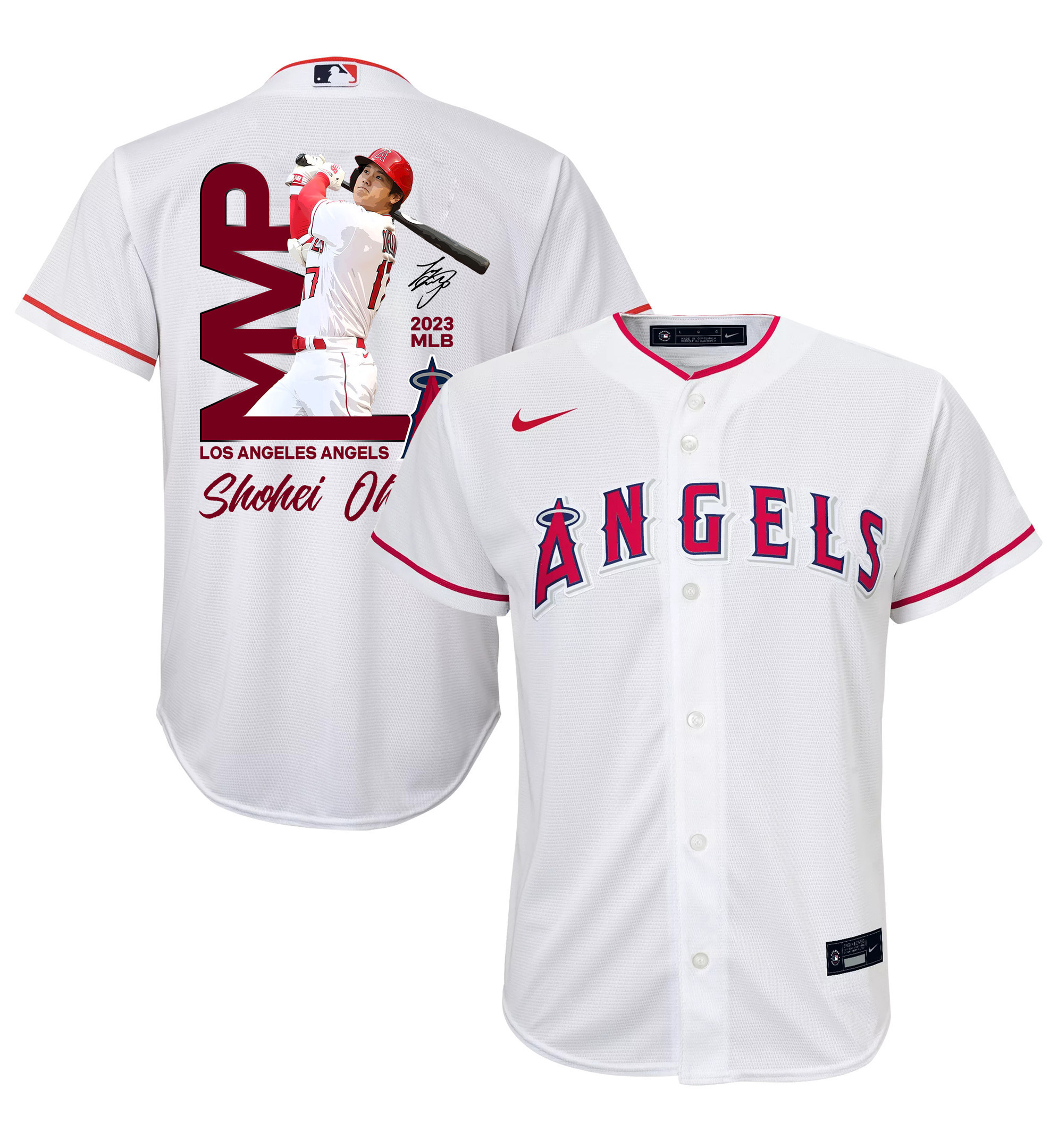 Shohei Ohtani 17 Los Angeles Angels Signed MVP 2023 Home Player YOUTH Baseball Jersey - White 