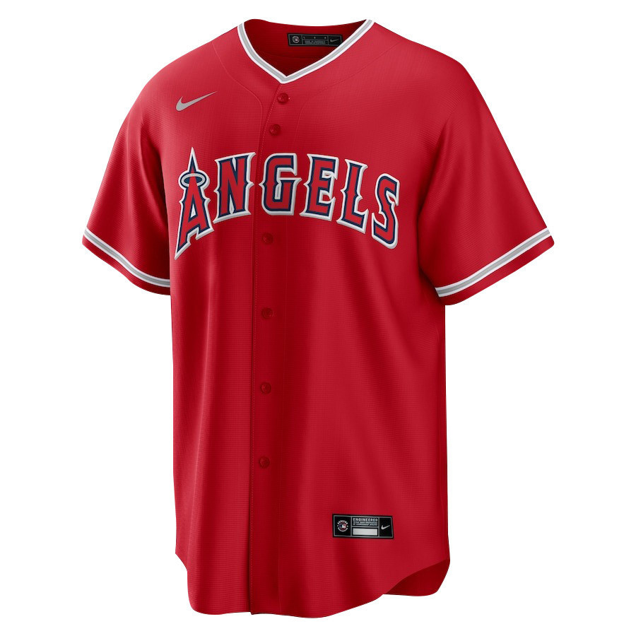 Alternative view of Shohei Ohtani 17 Los Angeles Angels Signed Name 2023 Alternate Player Men Baseball Jersey - Red 