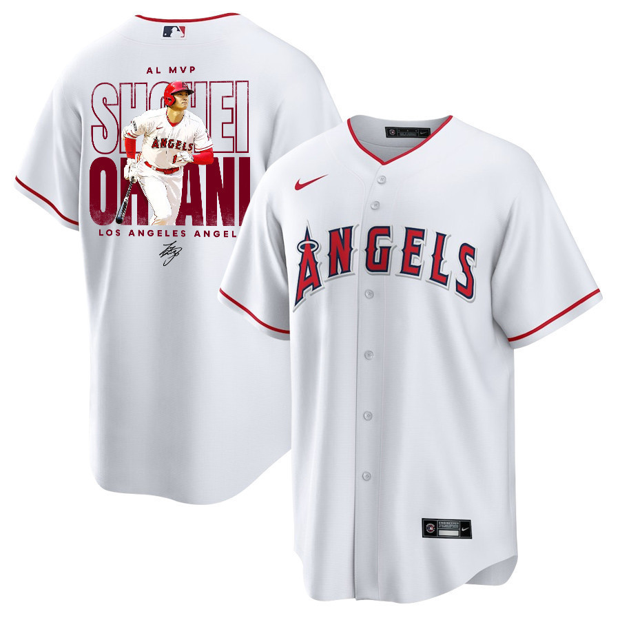 Shohei Ohtani 17 Los Angeles Angels Signed Name 2023 Home Player Men Baseball Jersey - White 