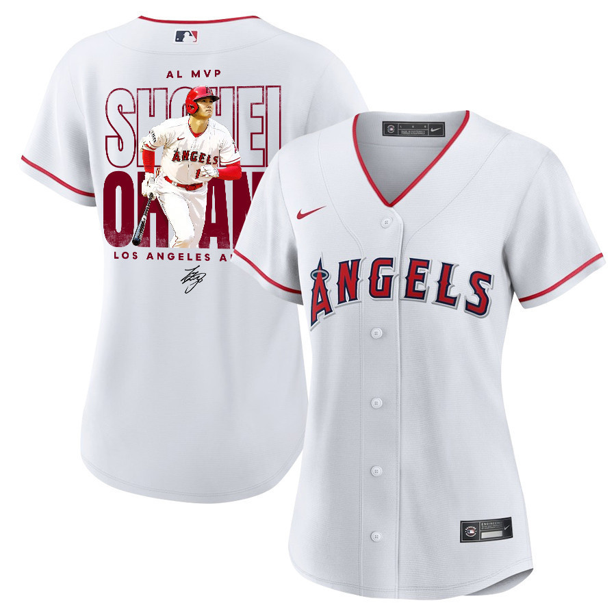 Shohei Ohtani 17 Los Angeles Angels Signed Name 2023 Home Player Women Baseball Jersey - White 