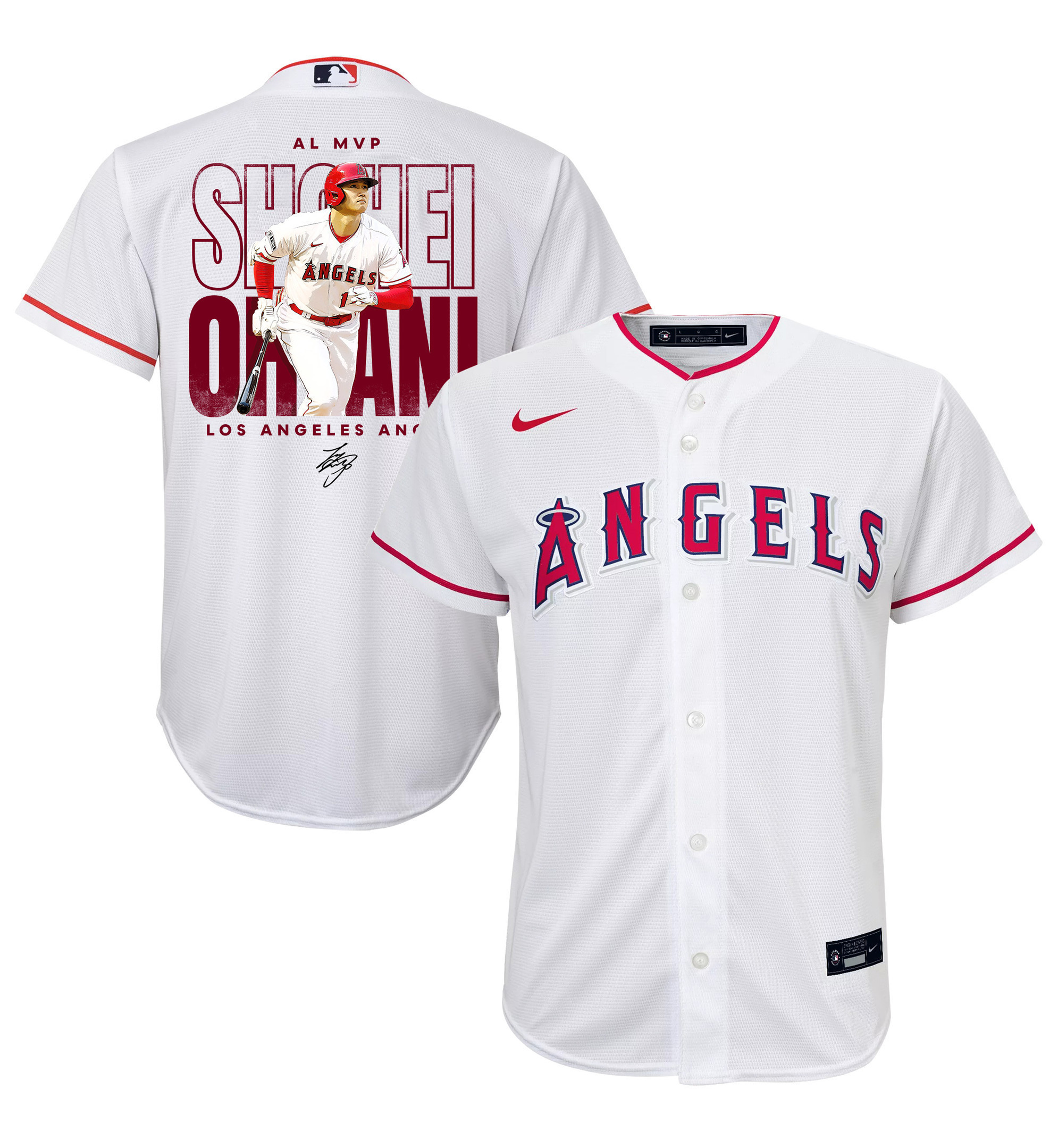 Shohei Ohtani 17 Los Angeles Angels Signed Name 2023 Home Player YOUTH Baseball Jersey - White 