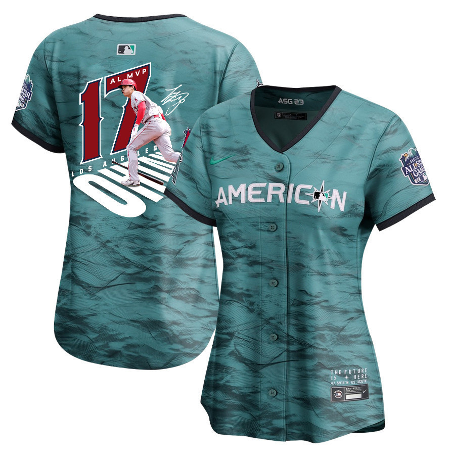 Shohei Ohtani 17 Los Angeles Angels Signed Number 2023 All-Star Game Limited Player Women Baseball Jersey - Teal 