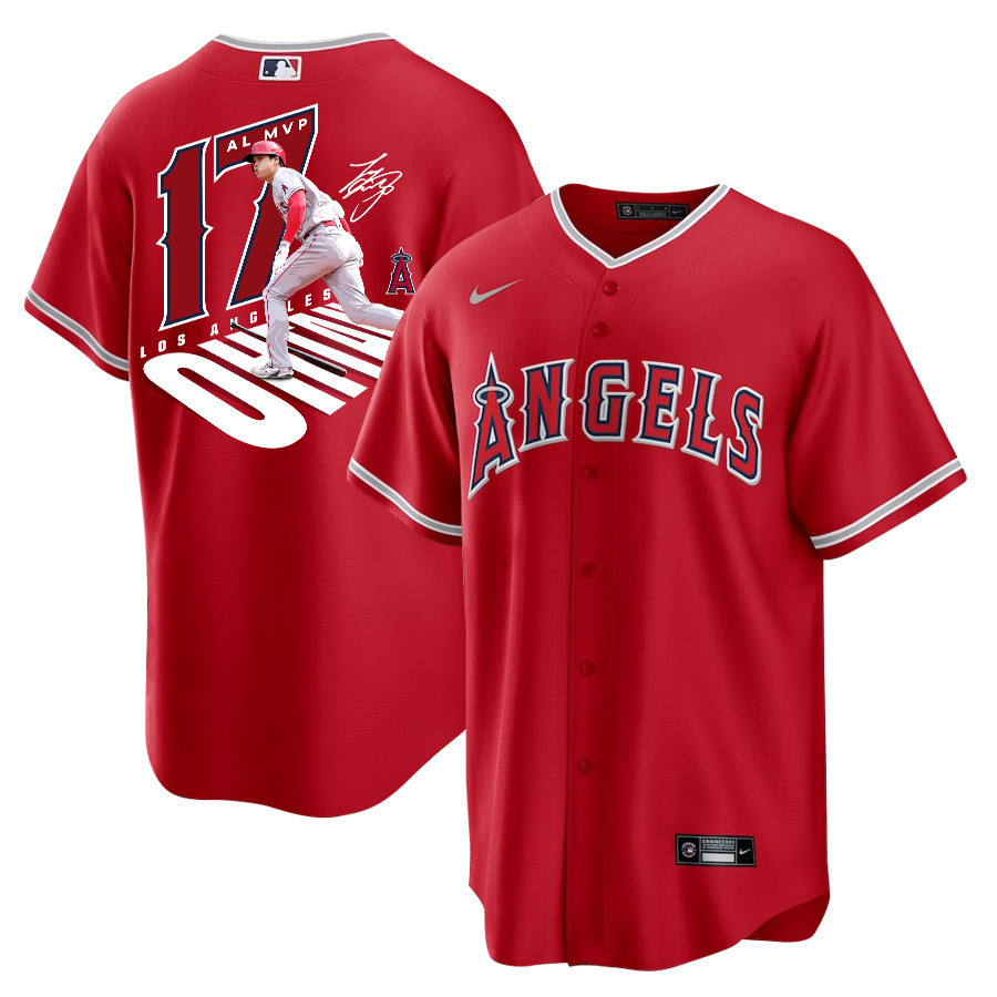 Shohei Ohtani 17 Los Angeles Angels Signed Number 2023 Alternate Player Men Baseball Jersey - Red 