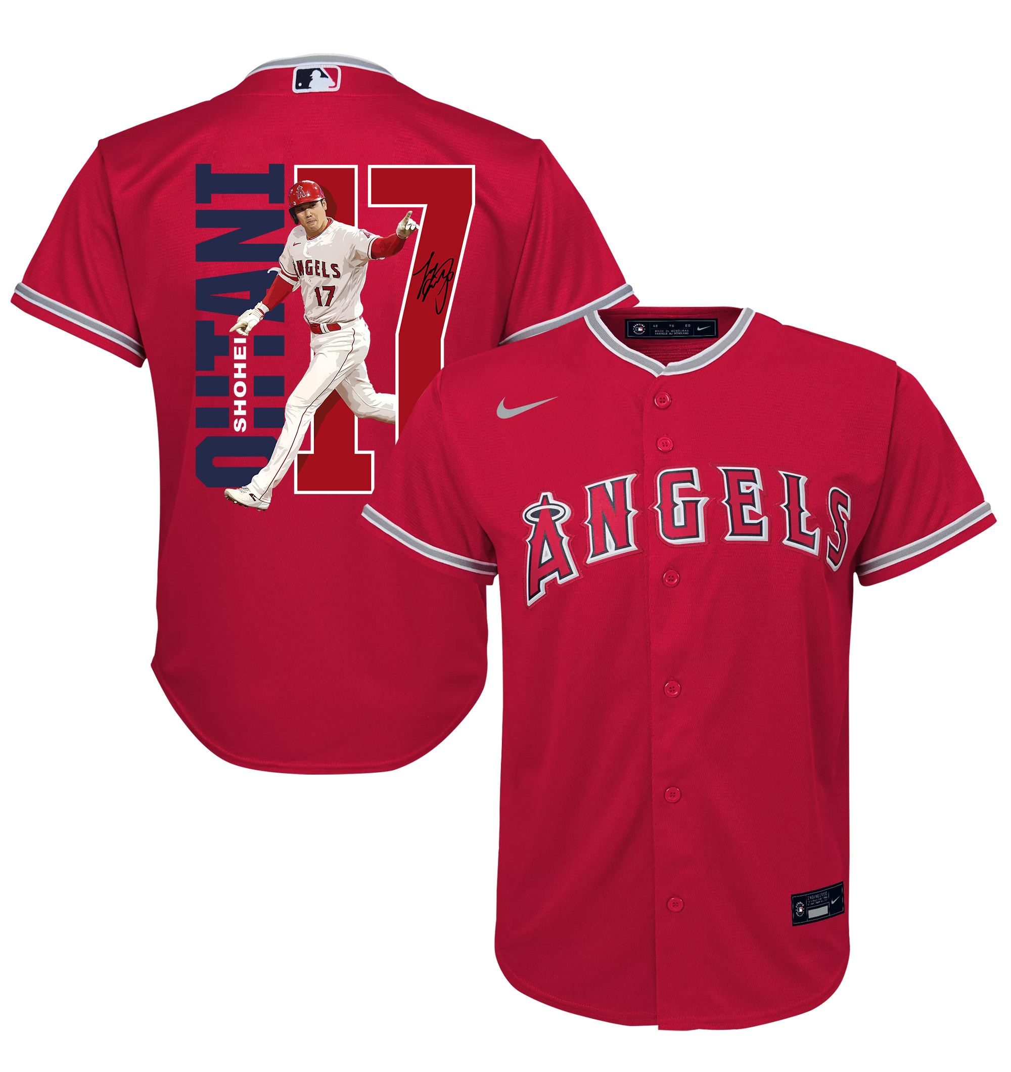 Shohei Ohtani 17 Los Angeles Angels Signed Run 2023 Alternate Player YOUTH Jersey - Red 
