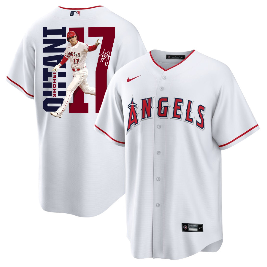 Shohei Ohtani 17 Los Angeles Angels Signed Run 2023 Home Player Men Jersey - White 