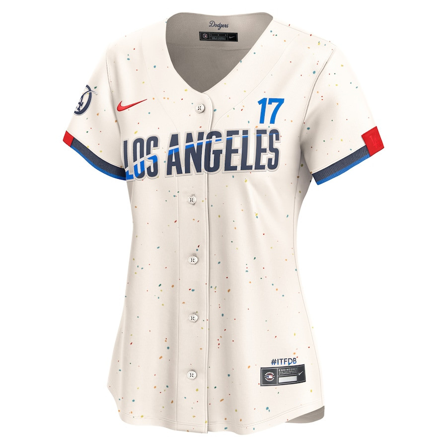 Alternative view of Shohei Ohtani 17 Los Angeles Dodgers 2024 City Connect Limited Women Baseball Jersey - Cream 