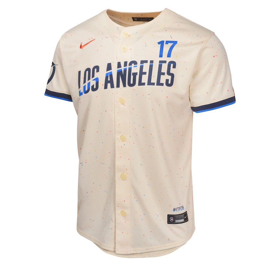 Alternative view of Shohei Ohtani 17 Los Angeles Dodgers 2024 City Connect Limited Youth Baseball Jersey - Cream 