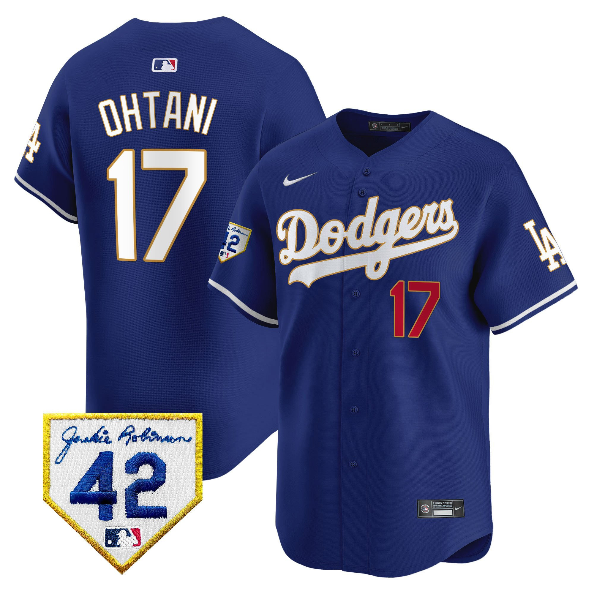 Shohei Ohtani 17 Los Angeles Dodgers 2024 Jackie Robinson Patch Men Baseball Jersey - Royal 