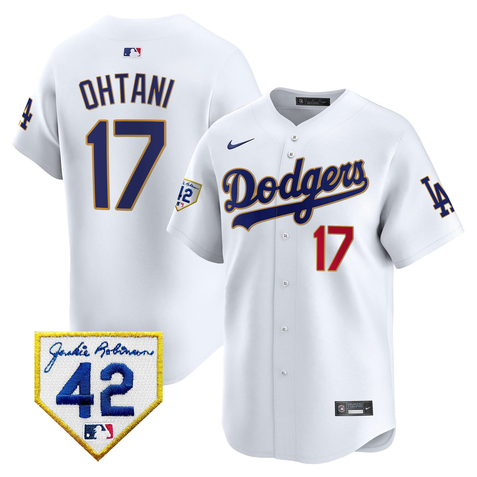 Shohei Ohtani 17 Los Angeles Dodgers 2024 Jackie Robinson Patch Men Baseball Jersey - White 
