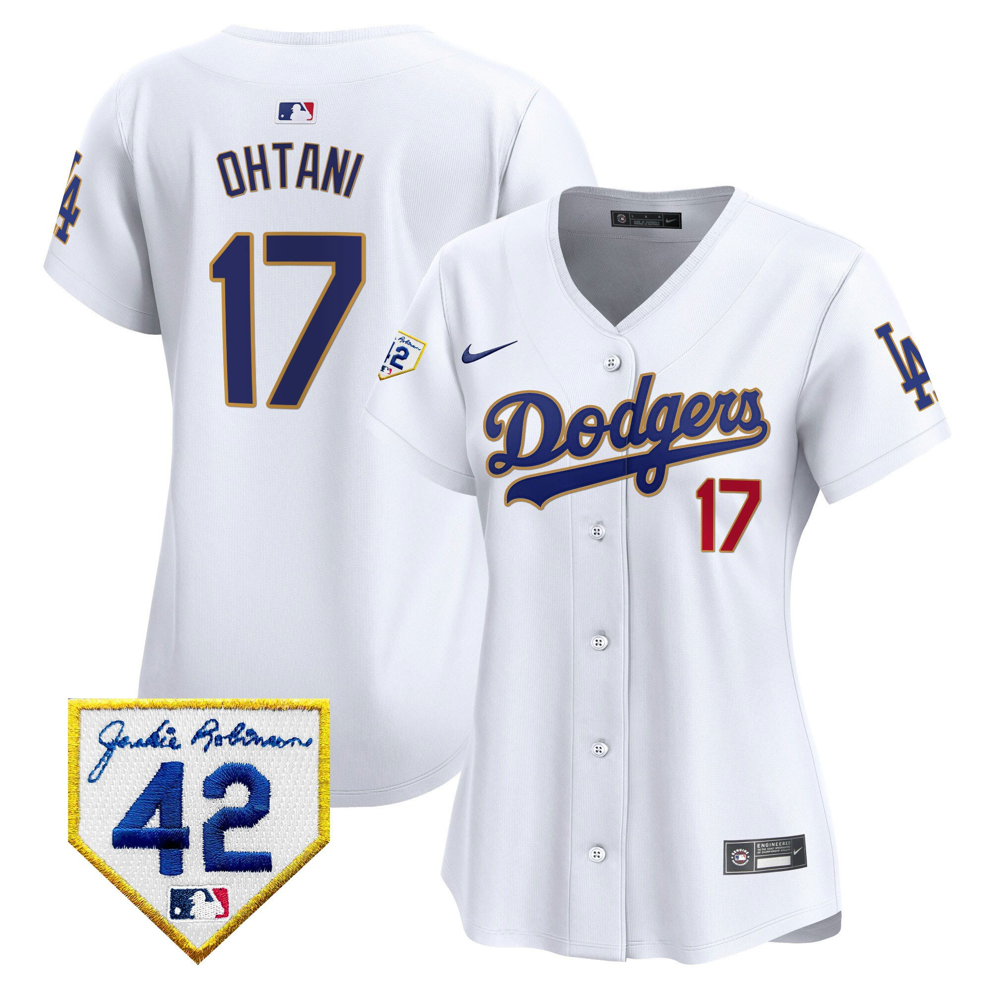 Shohei Ohtani 17 Los Angeles Dodgers 2024 Jackie Robinson Patch Women Baseball Jersey - White 
