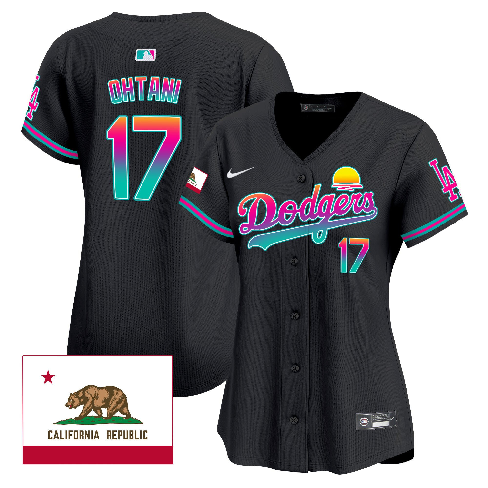 Shohei Ohtani 17 Los Angeles Dodgers 2024 Los Angeles City Style California Republic Patch Women Baseball Jersey - Black 