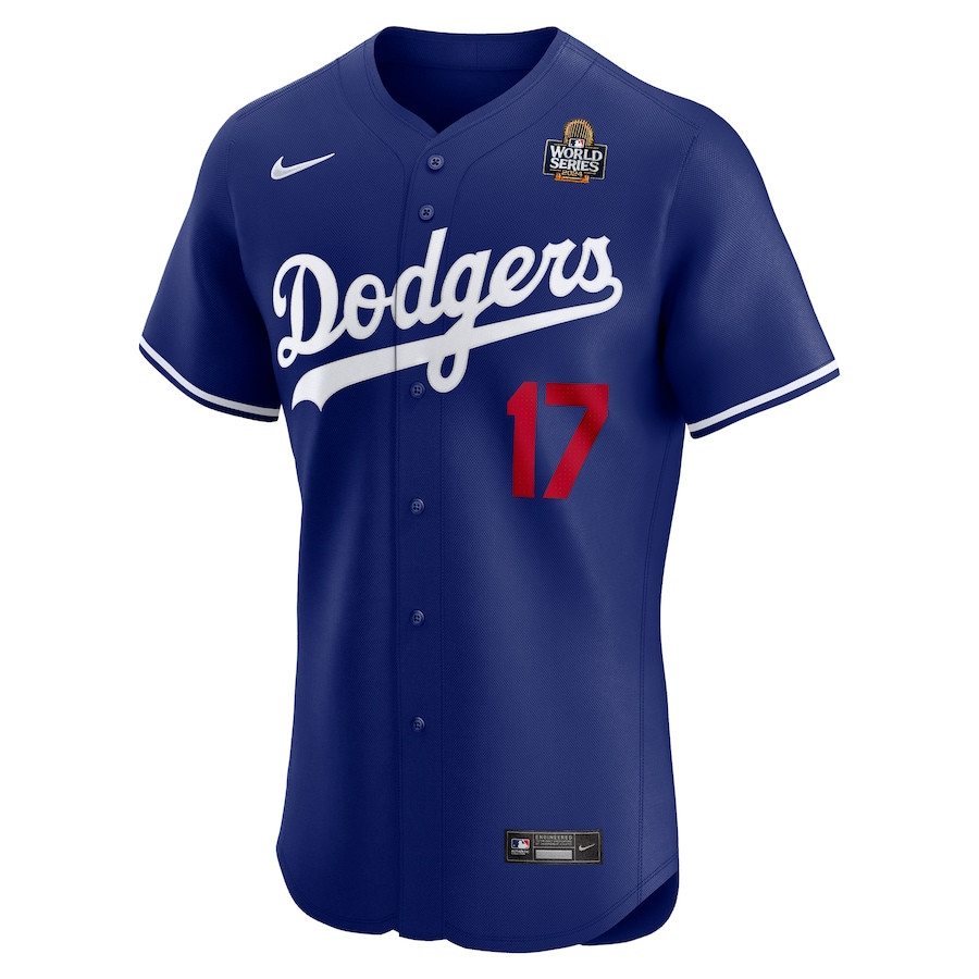 Alternative view of Shohei Ohtani 17 Los Angeles Dodgers 2024 World Series Alternate Elite Player Men Baseball Jersey - Royal 