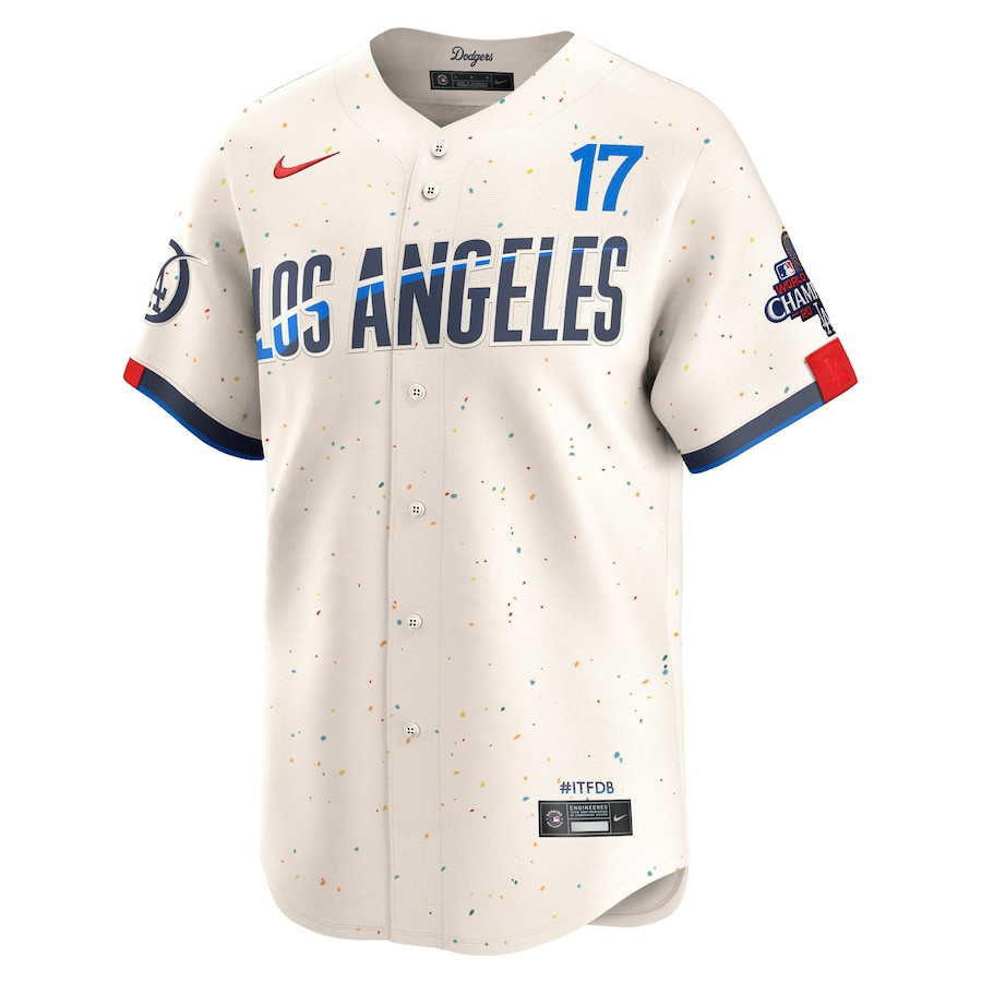 Alternative view of Shohei Ohtani 17 Los Angeles Dodgers 2024 World Series Champions City Connect Limited Player Men Baseball Jersey - Cream 