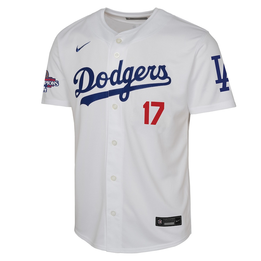 Alternative view of Shohei Ohtani 17 Los Angeles Dodgers 2024 World Series Champions Home Limited YOUTH Baseball Jersey - White 
