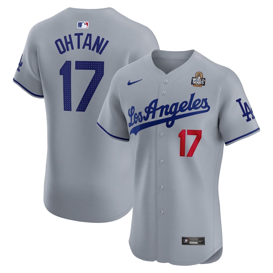 Shohei Ohtani 17 Los Angeles Dodgers 2024 World Series Road Elite Player Men Baseball Jersey - Gray 