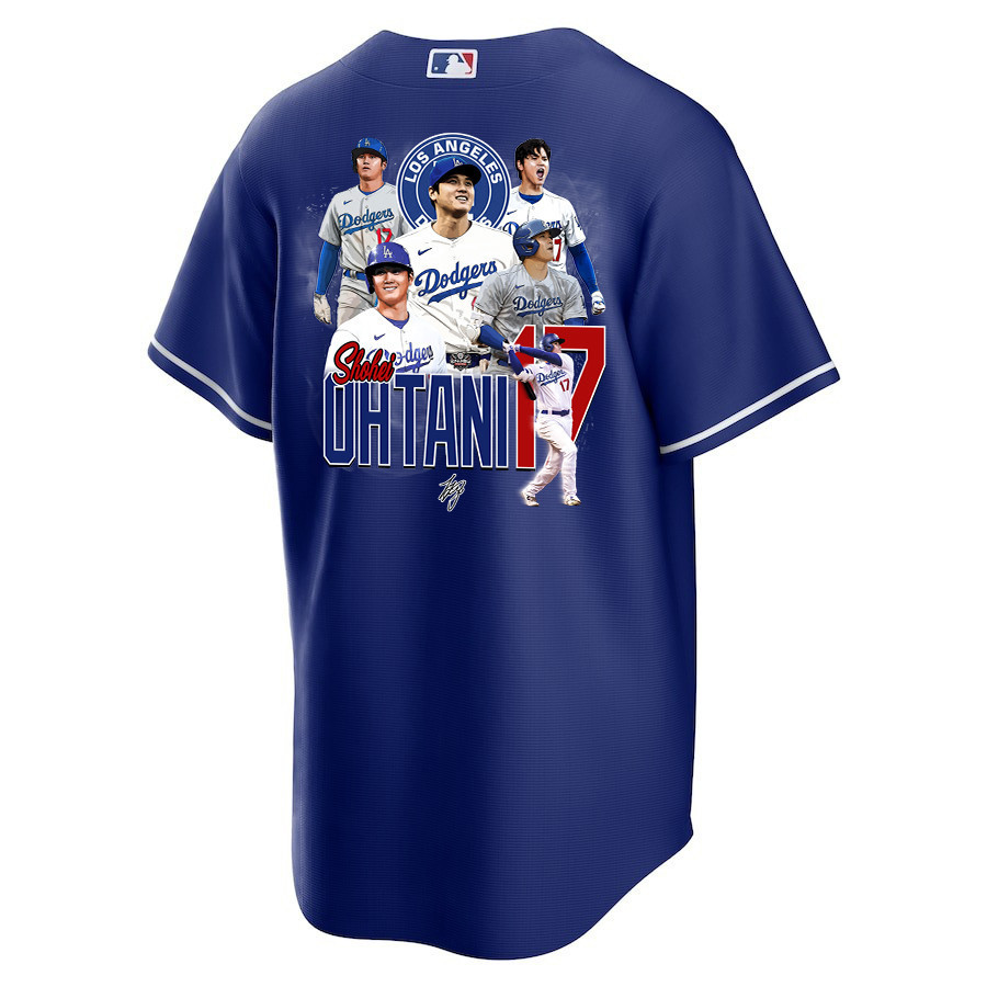 Alternative view of Shohei Ohtani 17 Los Angeles Dodgers Signed Collage Arts 2023 Alternate Men Baseball Jersey - Royal 