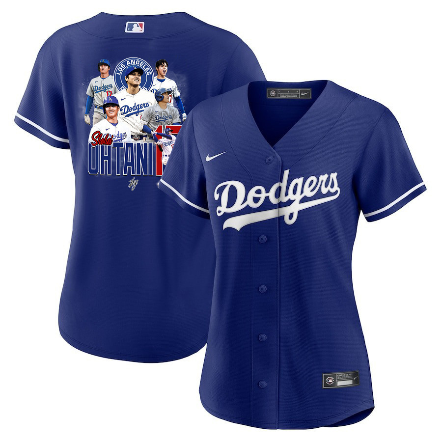 Shohei Ohtani 17 Los Angeles Dodgers Signed Collage Arts 2023 Alternate Women Baseball Jersey - Royal 