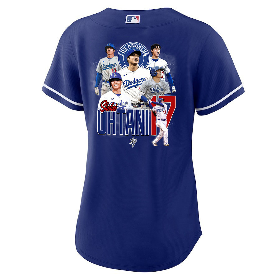 Alternative view of Shohei Ohtani 17 Los Angeles Dodgers Signed Collage Arts 2023 Alternate Women Baseball Jersey - Royal 