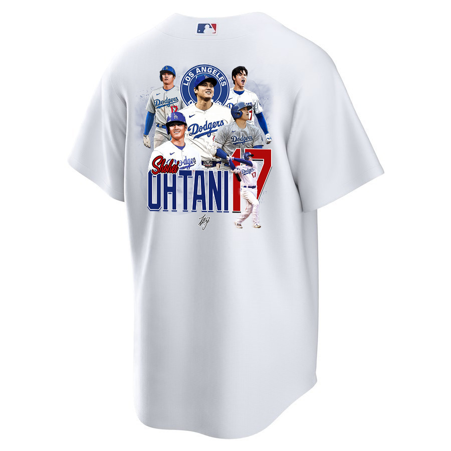 Alternative view of Shohei Ohtani 17 Los Angeles Dodgers Signed Collage Arts 2023 Home Men Baseball Jersey - White 