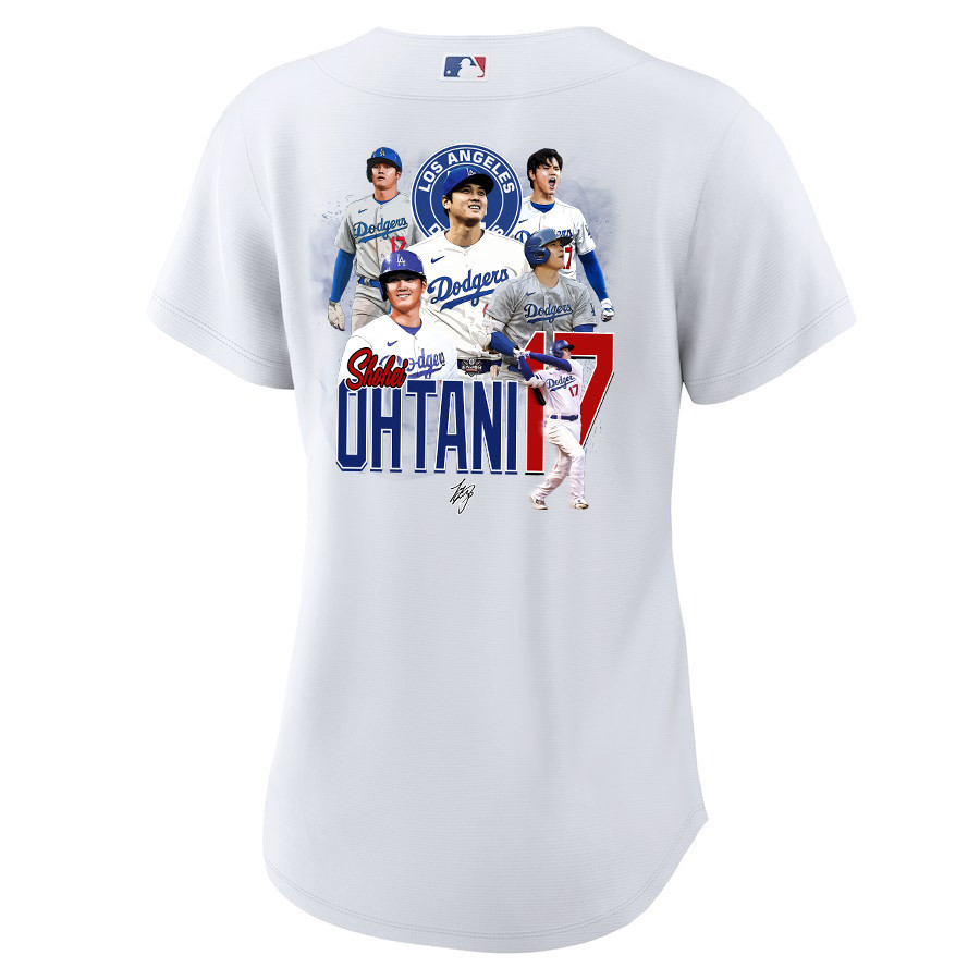 Alternative view of Shohei Ohtani 17 Los Angeles Dodgers Signed Collage Arts 2023 Home Women Baseball Jersey - White 