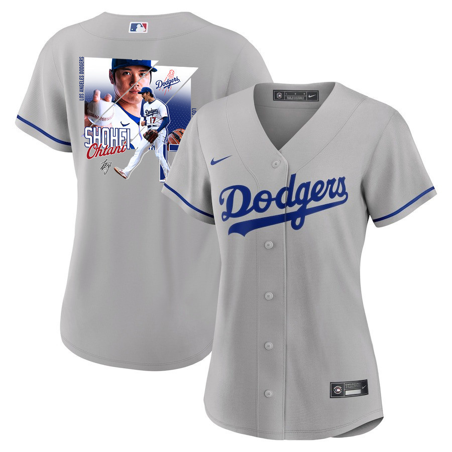 Shohei Ohtani 17 Los Angeles Dodgers Signed Greatest Sho On Earth 2023 Road Women Baseball Jersey - Gray 
