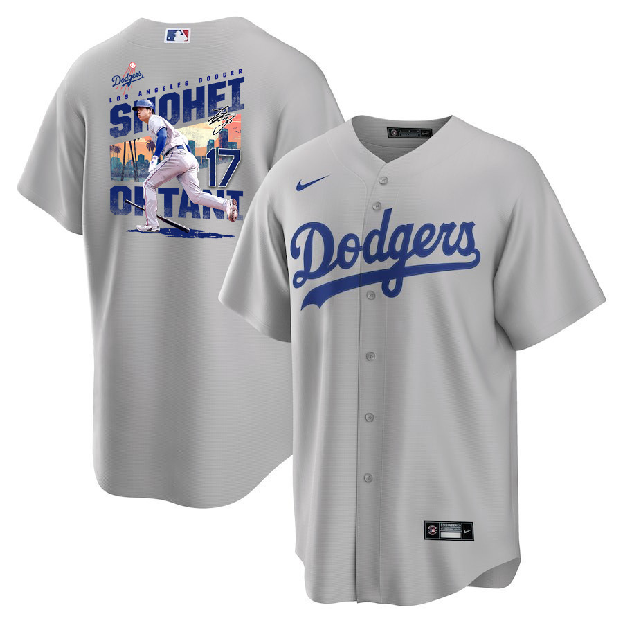 Shohei Ohtani 17 Los Angeles Dodgers Signed Homerun 2023 Road Men Baseball Jersey - Gray 