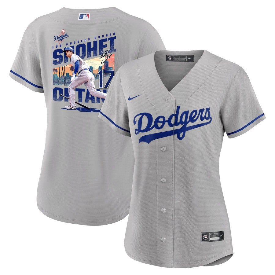 Shohei Ohtani 17 Los Angeles Dodgers Signed Homerun 2023 Road Women Baseball Jersey - Gray 