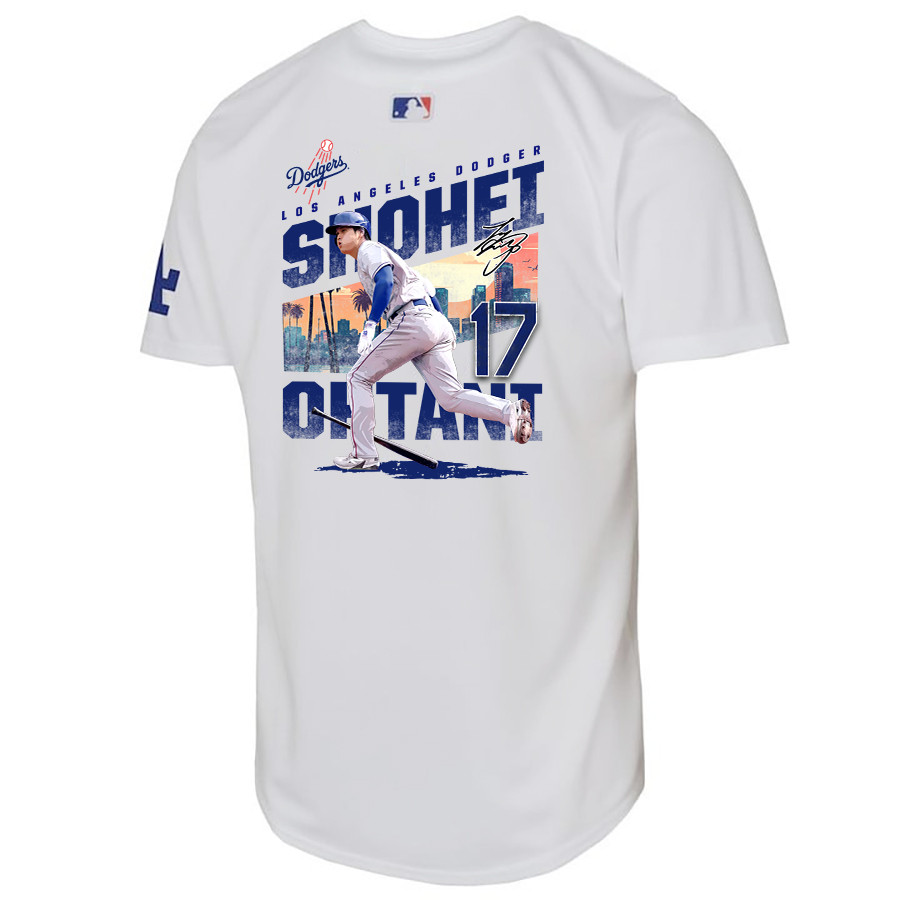 Alternative view of Shohei Ohtani 17 Los Angeles Dodgers Signed Homerun 2023 Youth Home Baseball Jersey - White 