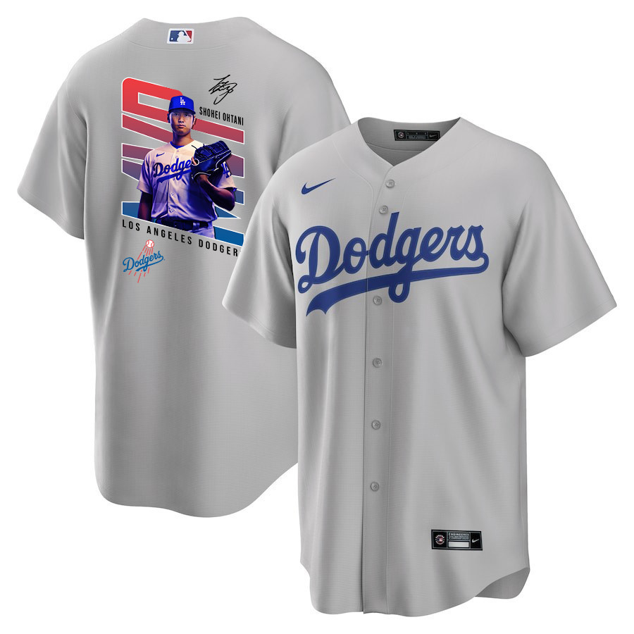Shohei Ohtani 17 Los Angeles Dodgers Signed MVP 2023 Road Men Baseball Jersey - Gray 