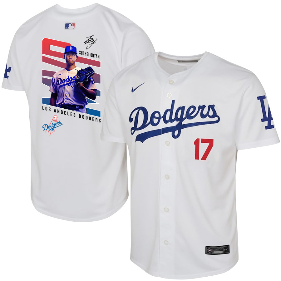 Shohei Ohtani 17 Los Angeles Dodgers Signed MVP 2023 Youth Home Baseball Jersey - White 