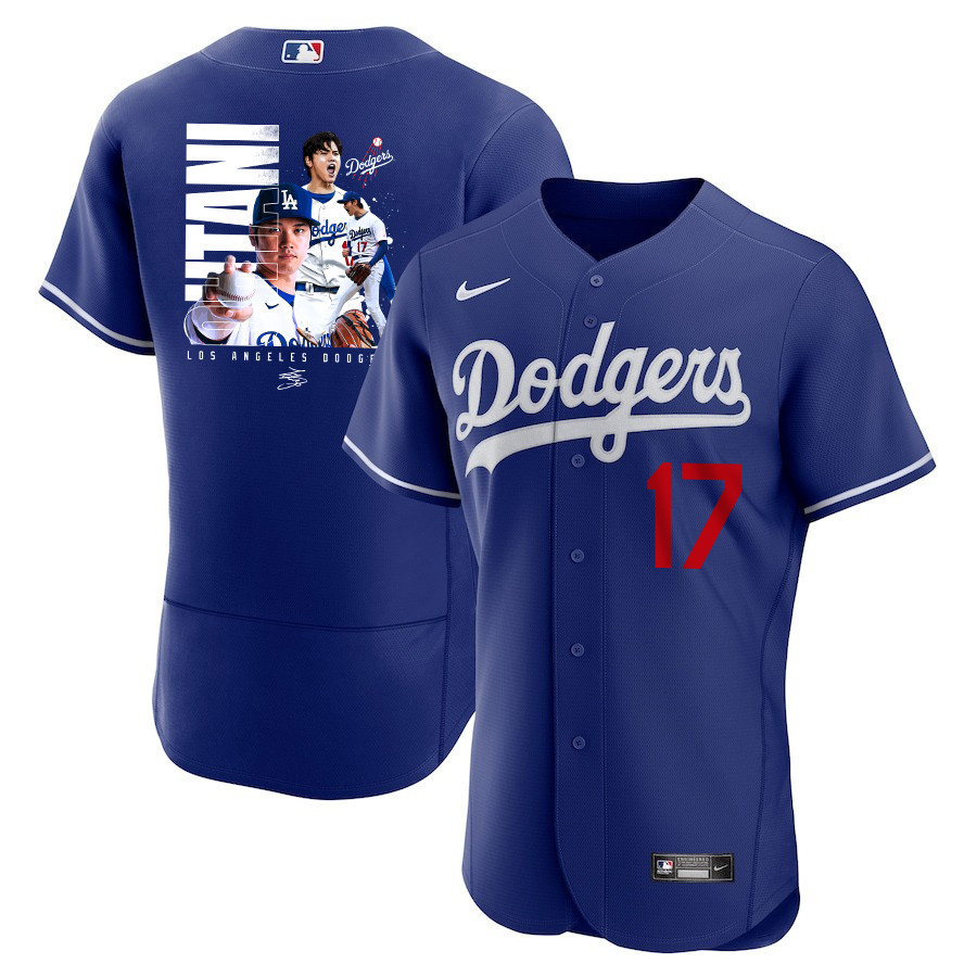 Shohei Ohtani 17 Los Angeles Dodgers Signed Name 2023 Alternate ELITE Baseball Jersey - Men Royal Baseball Jersey 