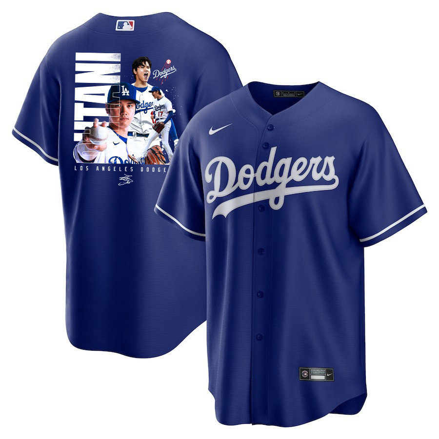 Shohei Ohtani 17 Los Angeles Dodgers Signed Name 2023 Alternate Men Baseball Jersey - Royal 