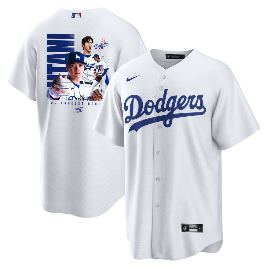 Shohei Ohtani 17 Los Angeles Dodgers Signed Name 2023 Home Men Baseball Jersey - White 