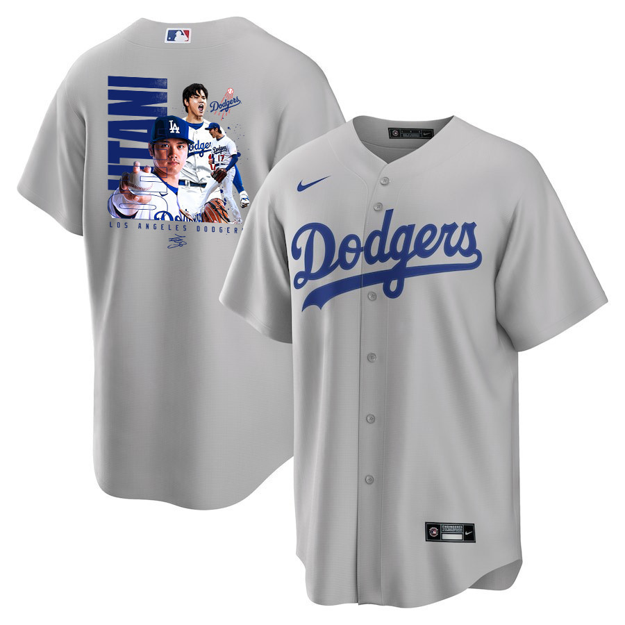 Shohei Ohtani 17 Los Angeles Dodgers Signed Name 2023 Road Men Baseball Jersey - Gray 